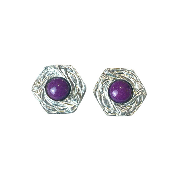 Vintage Purple Clip On Earrings Statement Fashion Costume Jewelry Silver Tone - Picture 1 of 7